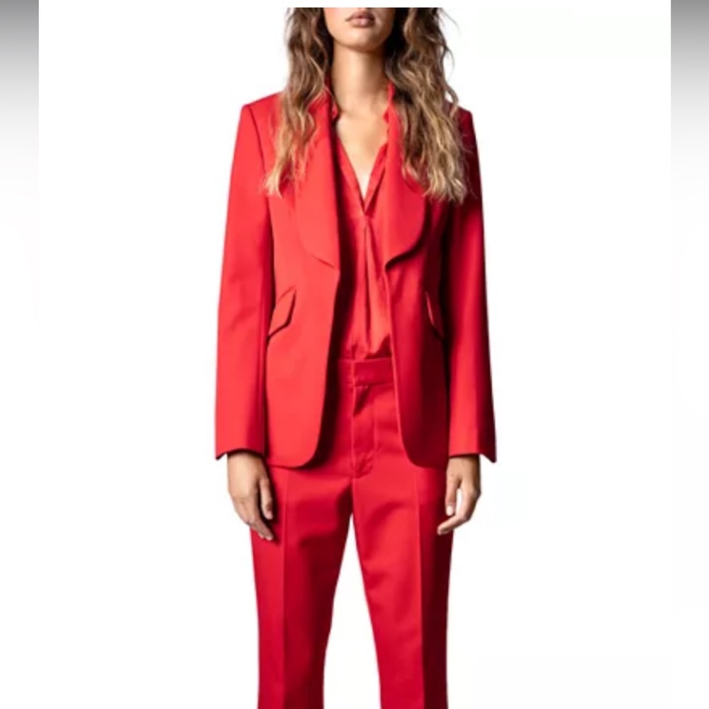 NWT $598 Zadig & Voltaire Date Gabardine Blazer Jacket Size 34 Red Wool Blend - Picture 4 of 16